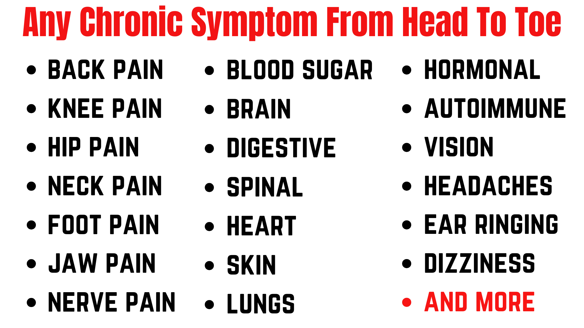 Chronic symptoms supported by Head-To-Toe Healing from head to toe